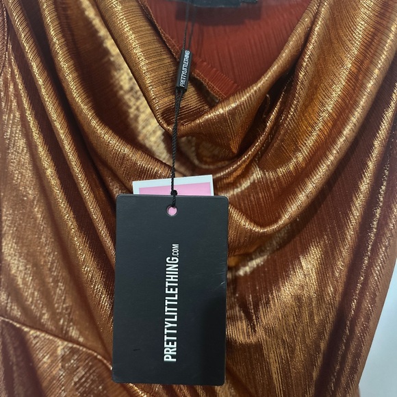 PrettyLittleThing Metallic Copper Dress - Picture 3 of 5